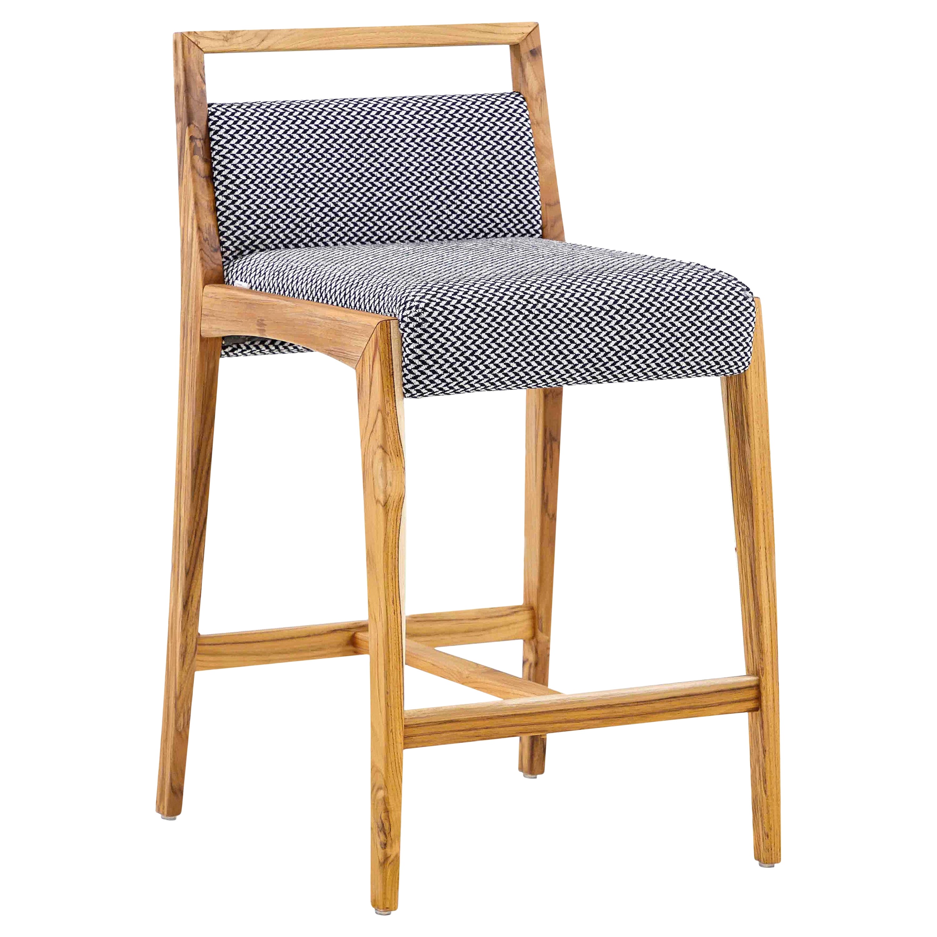 Sotto Counter Stool Dark Gray Fabric and Teak Solid Wood For Sale