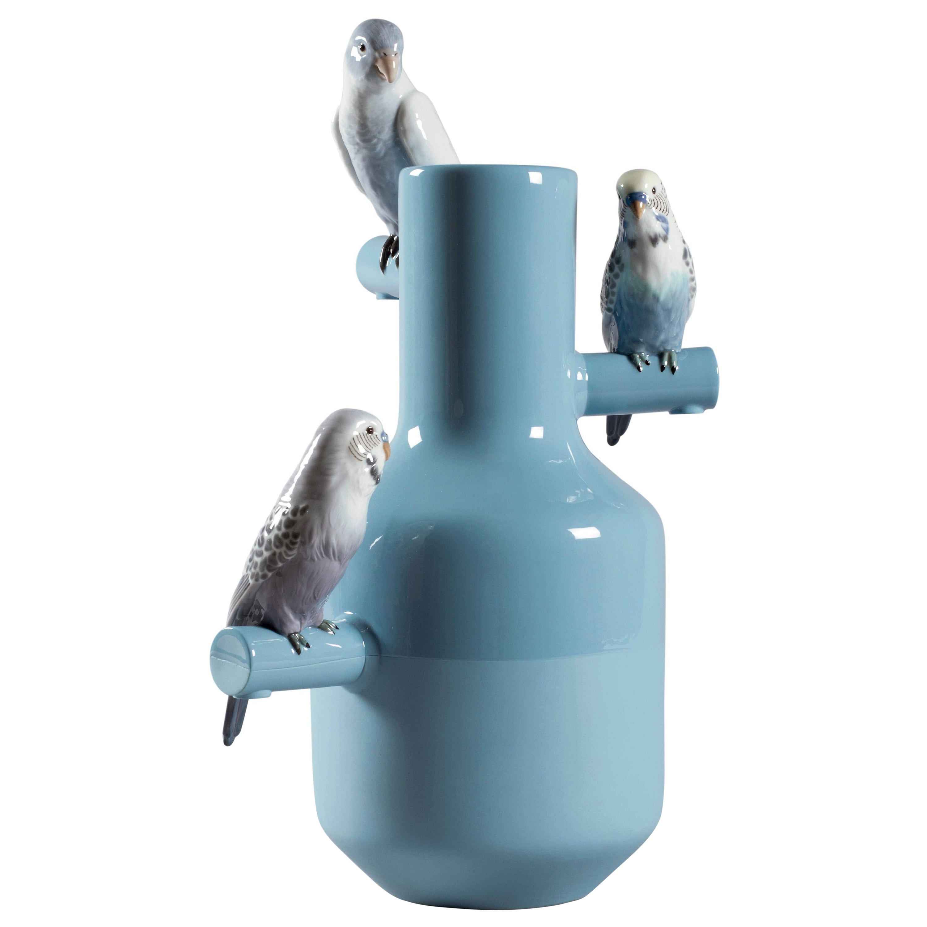 Parrot Parade Vase. Blue For Sale
