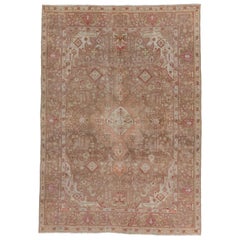 Mid 20th Century Persian Tabriz Area Rug Brown, Red and Citron Tones