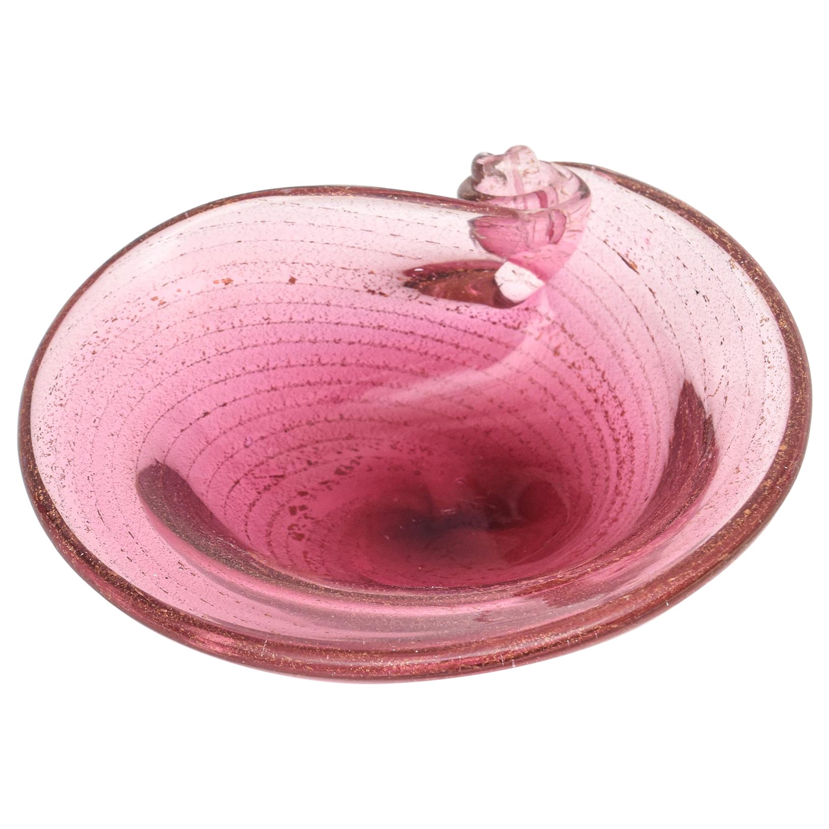 Murano Vintage Raspberry and Gold Aventurine Snail Glass Bowl