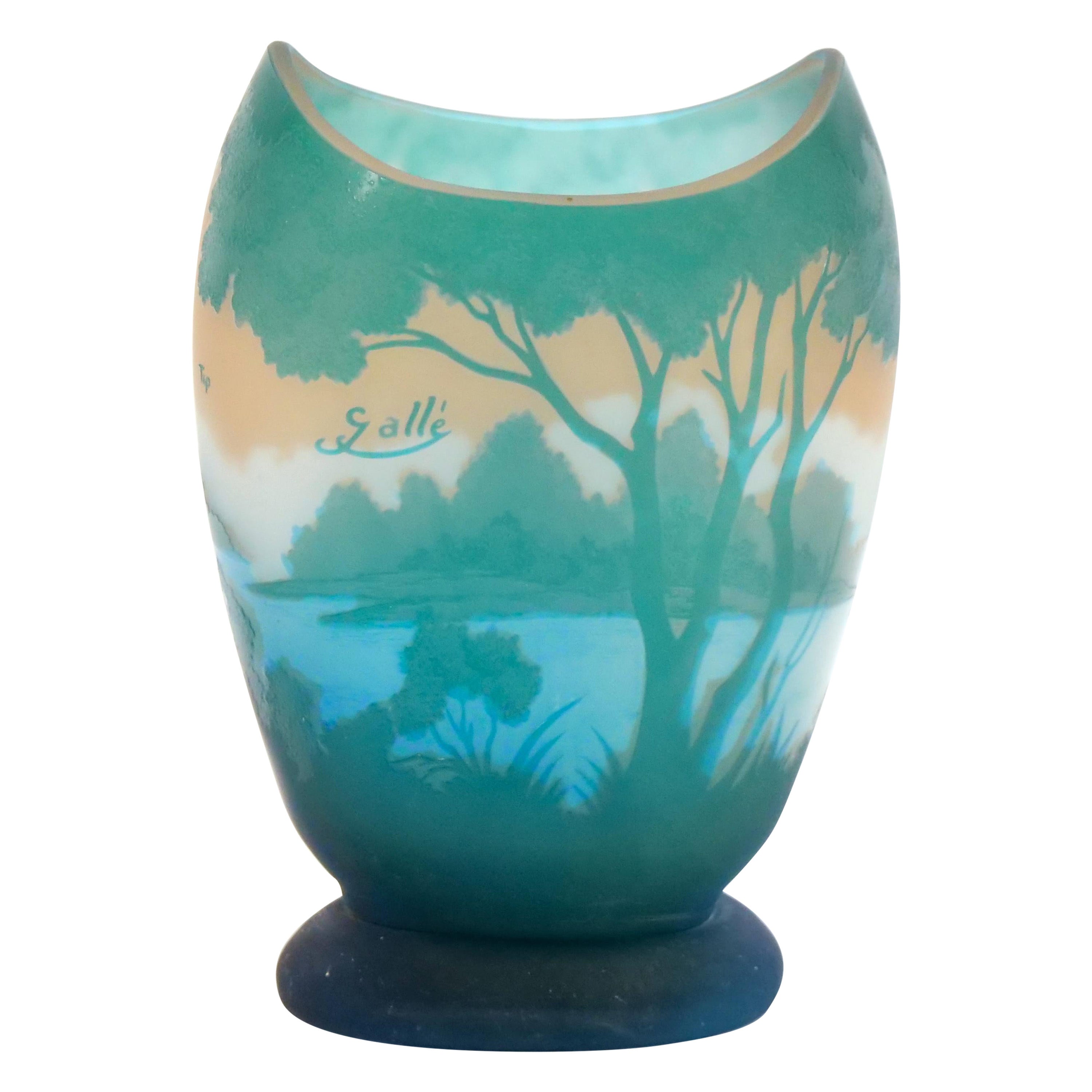 Galle Turquoise Cameo Glass Art Nouveau Decorative Vase For Sale