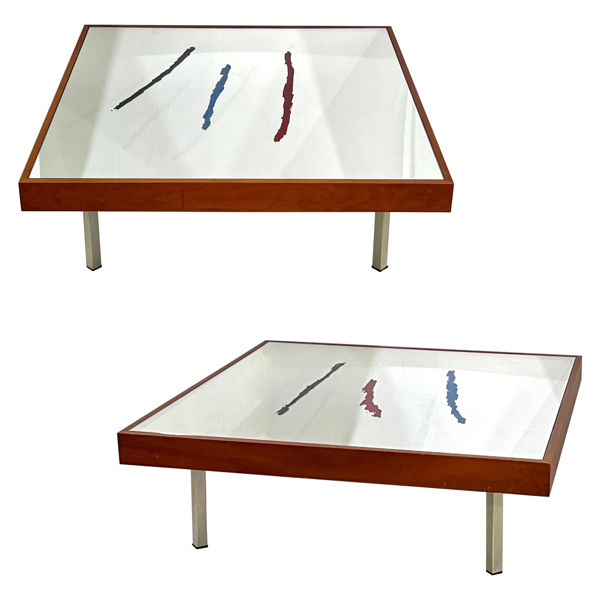 1970s Italian Post-Modern Pair of Mirrored Cherry Wood Eglomise Coffee Tables  For Sale