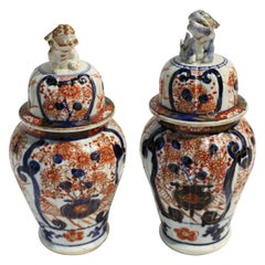 Circa 1860s Pair of Imari Covered Vases, Japanese