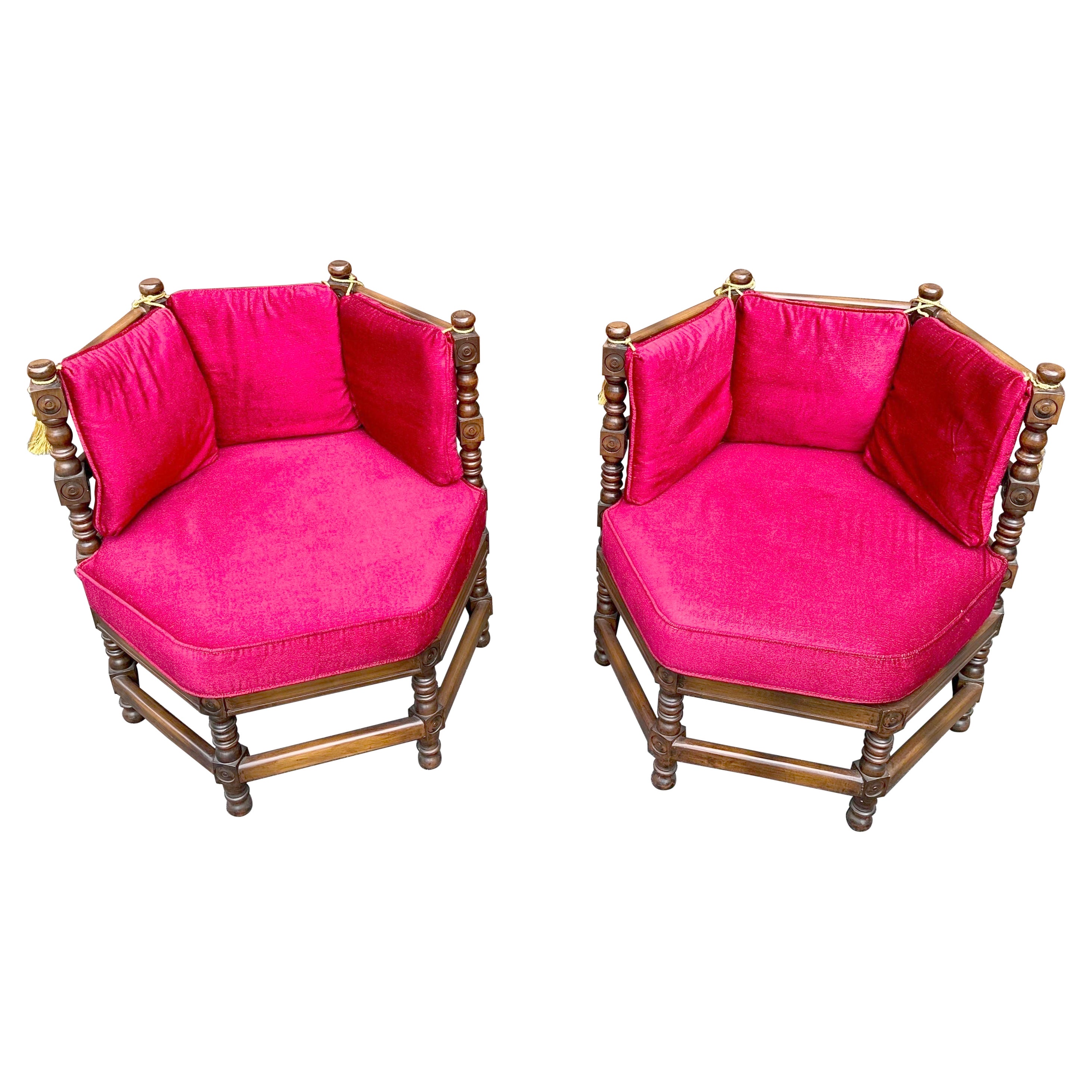 Mediterranean Spanish Revival Boho Chic Hexagonal Chairs - Showpieces by Lewitte For Sale