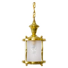 Early 20th Century Brass Lantern with Frosted Star Cut Glass