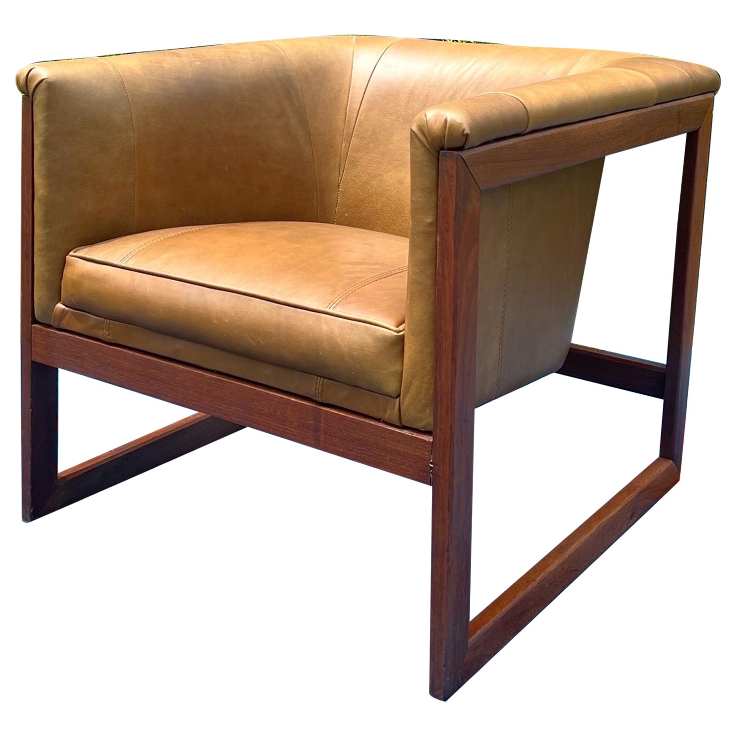 Milo Baughman Style Monarch Mid-Century Floating Club Cube Lounge Chair