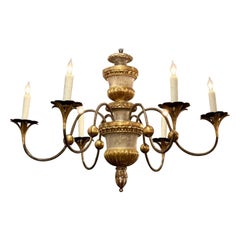 19th Century Italian Carved and Parcel Gilt 6 Light Chandelier