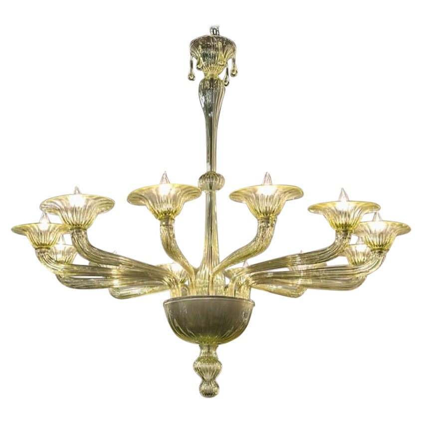 Modern Olive Colored Murano Glass Chandelier For Sale