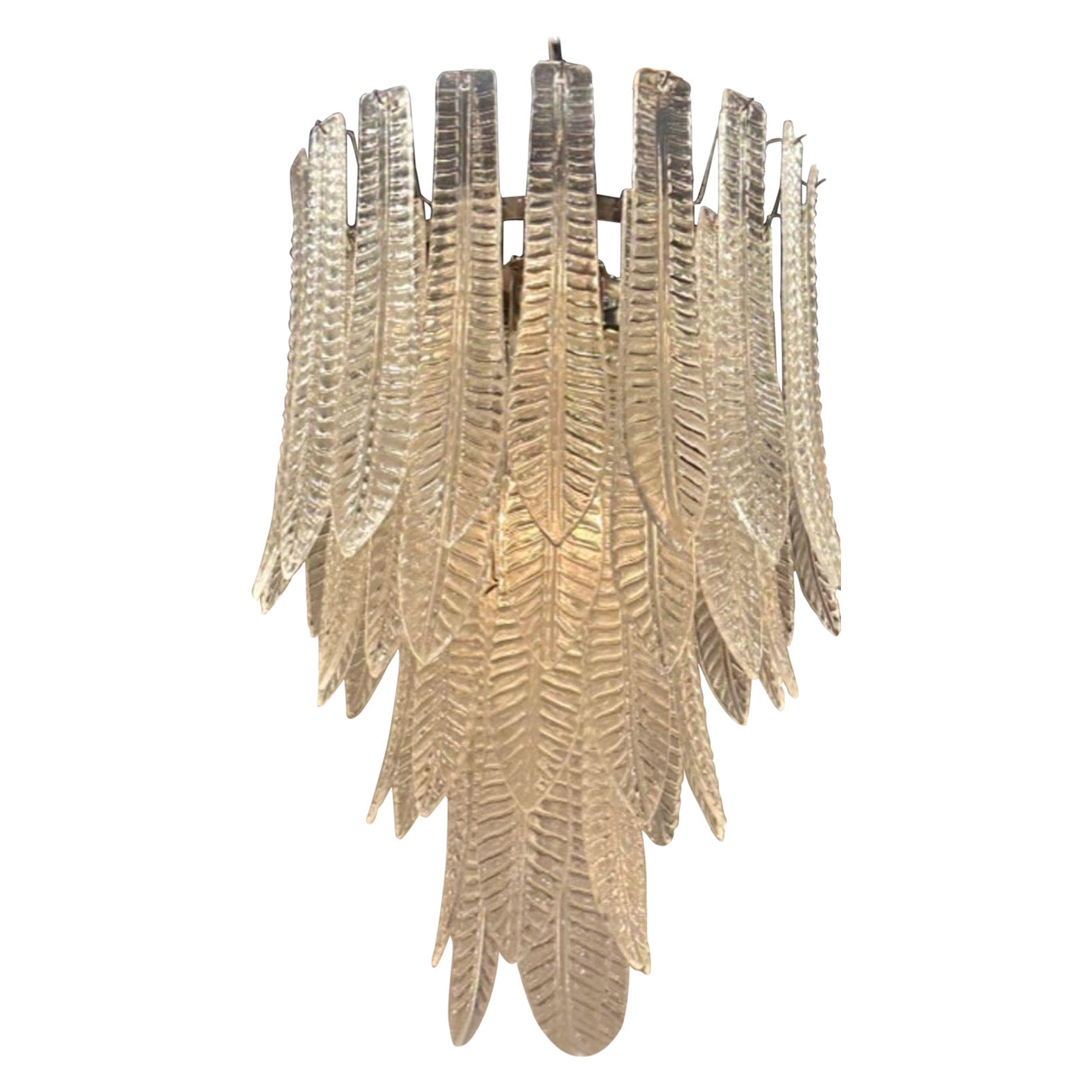 Modern Murano Glass Palm Leaf Waterfall Chandelier For Sale