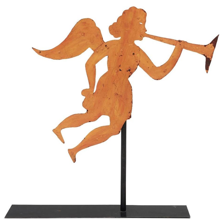 Girouette ange trompette en tôle d'acier du 19ème siècle