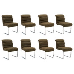 Eight Pace Collection Dining Chairs with Chrome Cantilever Base. Signed.