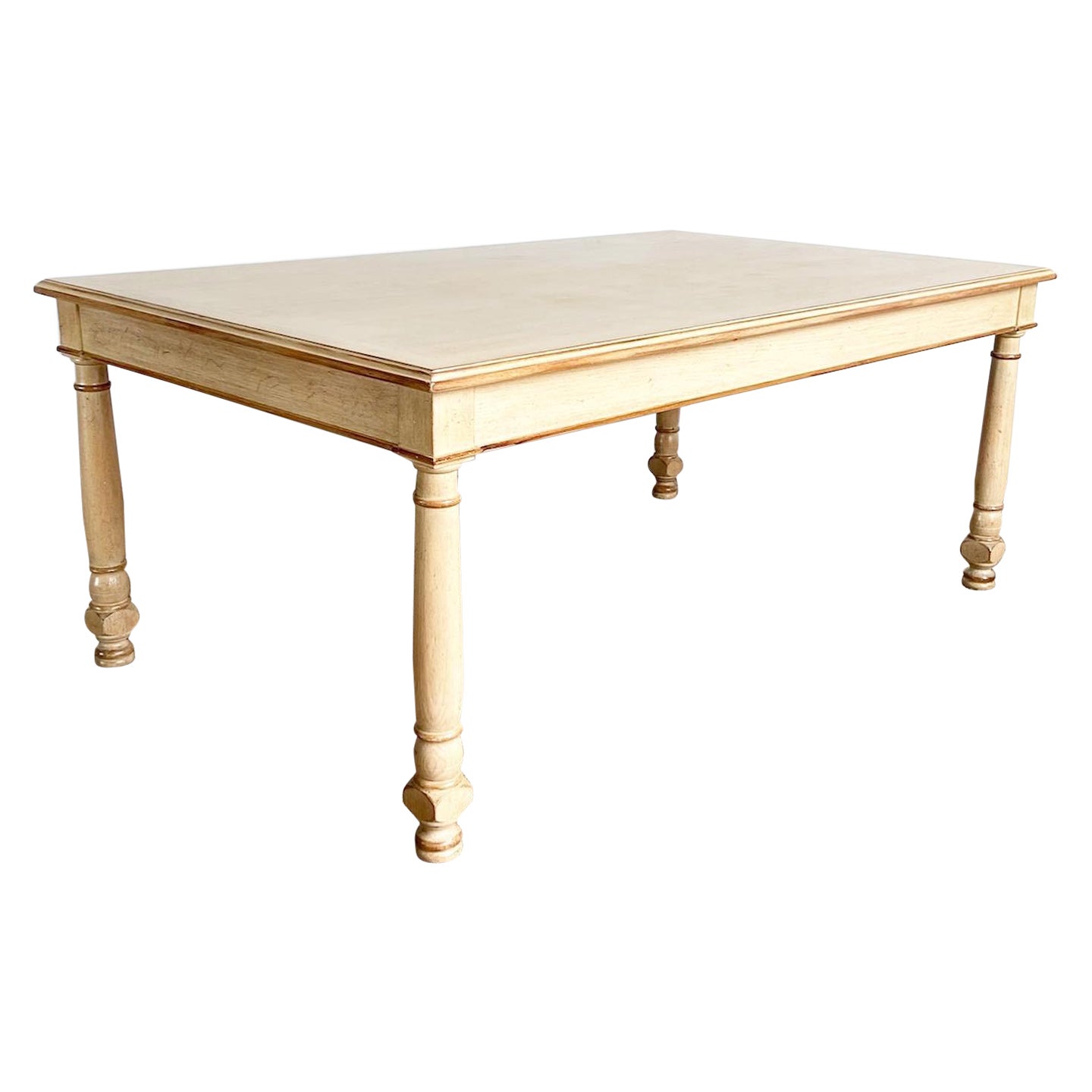 Rustic Regency Chic White Wash Wooden Dining Table For Sale
