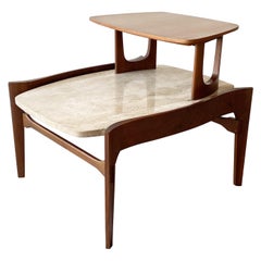 Mid Century Modern 2 Tier Travertine Top Side Table by Gordon’s Furniture Co.