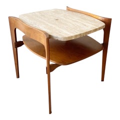 Mid 20th Century Modern Two-Tier Travertine Top Side Table by Gordon’s Furniture
