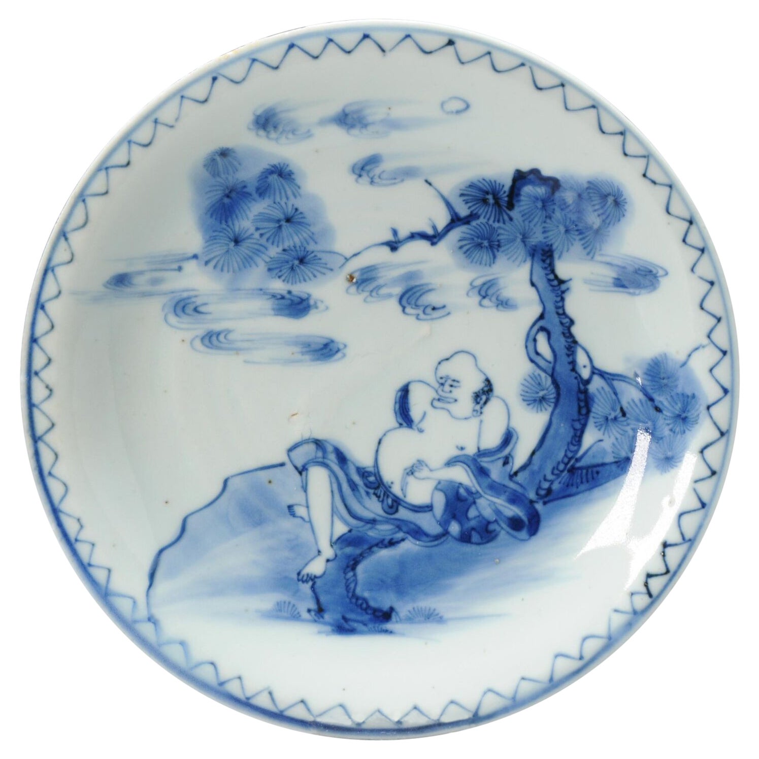 Rare Chinese Porcelain Ming Period Kosometsuke Plate Arhat, ca 1600-1640 For Sale