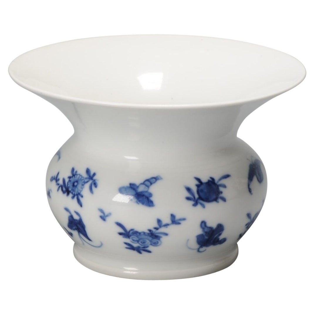 Antique Chinese Porcelain Blue De Hue Zhadou Slop Jar Spittoon, 19 Century For Sale