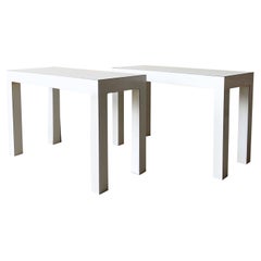 Postmodern White Lacquer Laminate Parsons Side Tables - a Pair