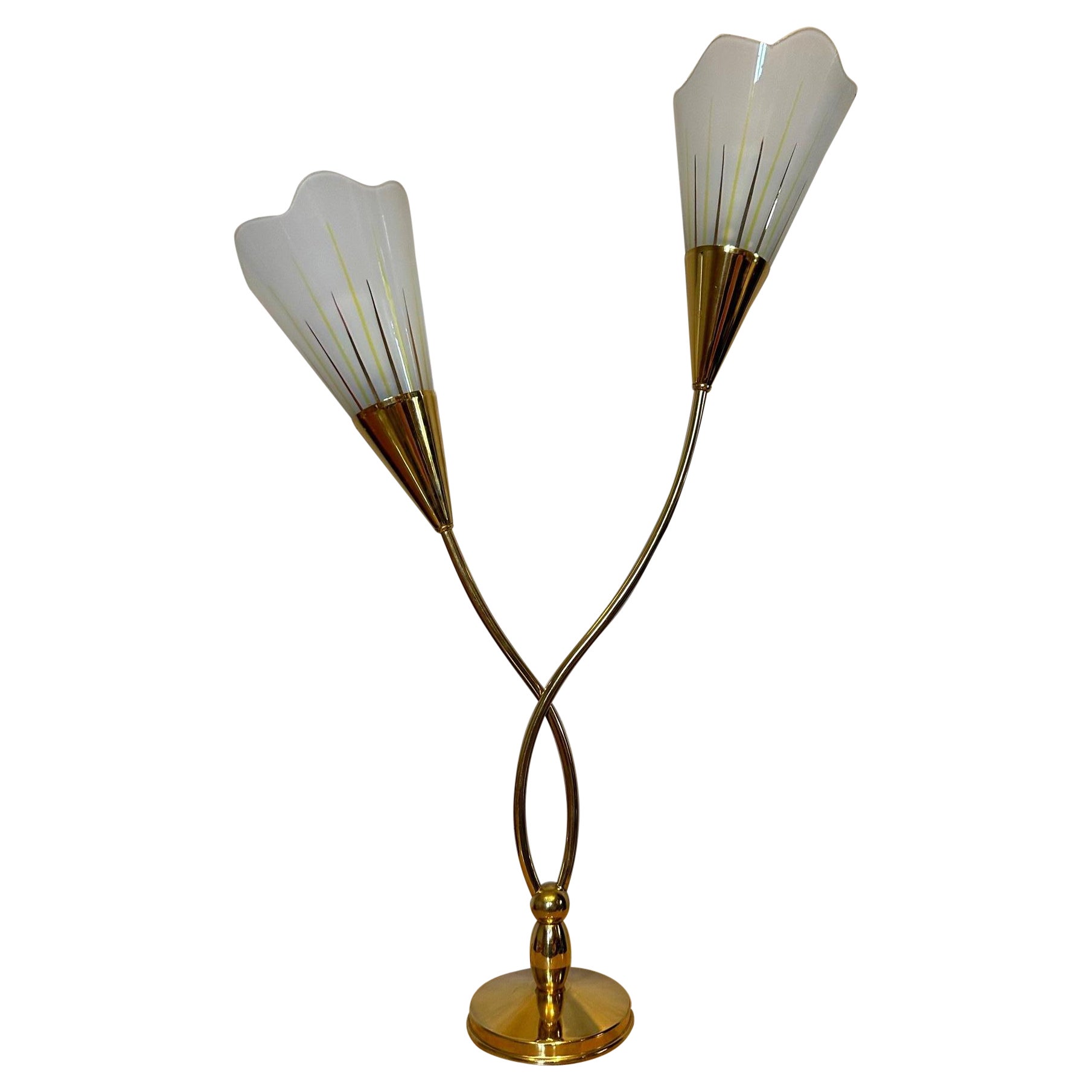 20th century French Vintage Brass and Glass Table Lamp, 1960s For Sale