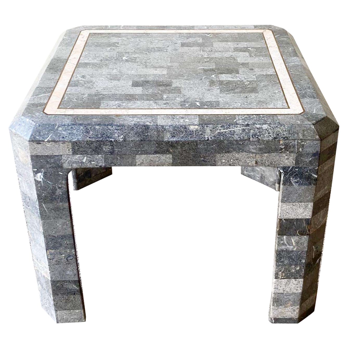 Postmodern Charcoal Tessellated Stone Side Table For Sale