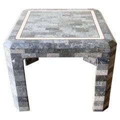 Postmodern Charcoal Tessellated Stone Side Table