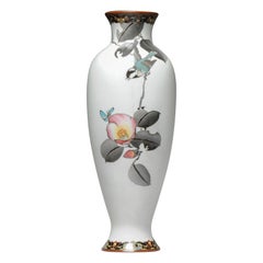 Schöne antike japanische Cloisonné-Vase aus Bronze mit Vogel und Pfirsich aus dem 19. Jahrhundert