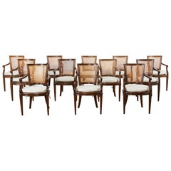 Set of Twelve Louis XVI Style Mahogany Cane Dining Armchairs 