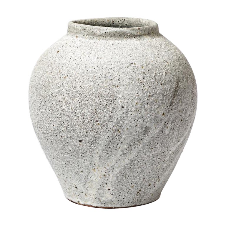 Large 21th century design white and grey ceramic moon vase by B Audureau  30 cm For Sale