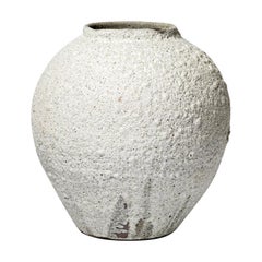 Grand vase en céramique gris et blanc en forme de lune par B Audureau, pièce unique 