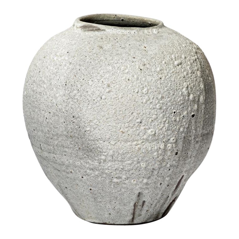 Large 21th century ceramic moon vase white and grey by B Audureau unique piece  For Sale