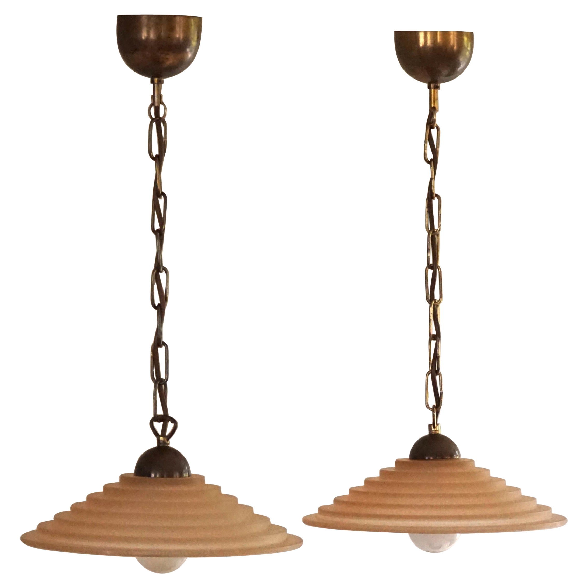 An Elegant Pair of Danish Art Deco Glass Pendant Lamps, 1940s