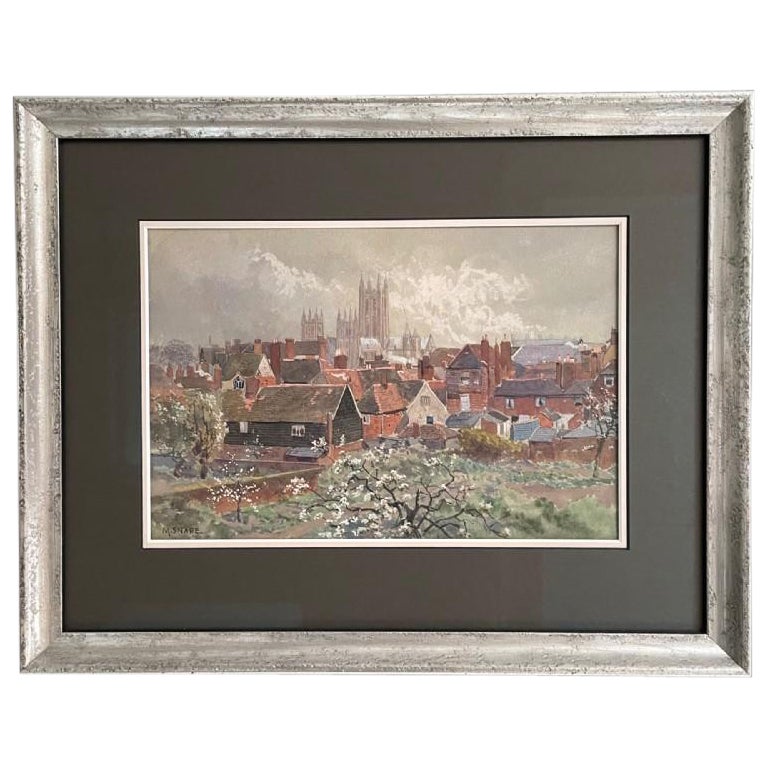 Fine Watercolour of Canterbury Cathedral by Martin Snape c.1920 For Sale