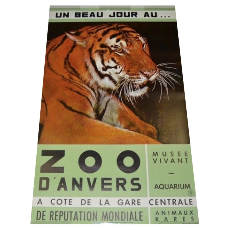 Zoo Antwerp Poster with Tiger, 1960s For Sale