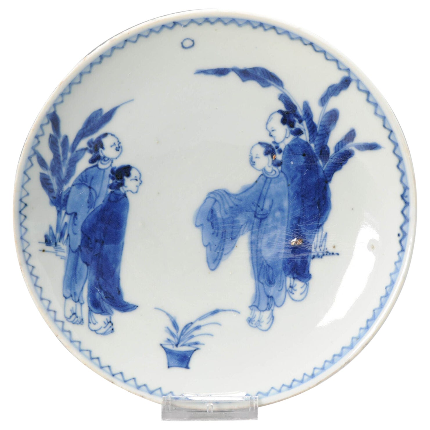 Antique Chinese Porcelain Kosometsuke Ladies in Meeting Plate Marked, 17th C For Sale