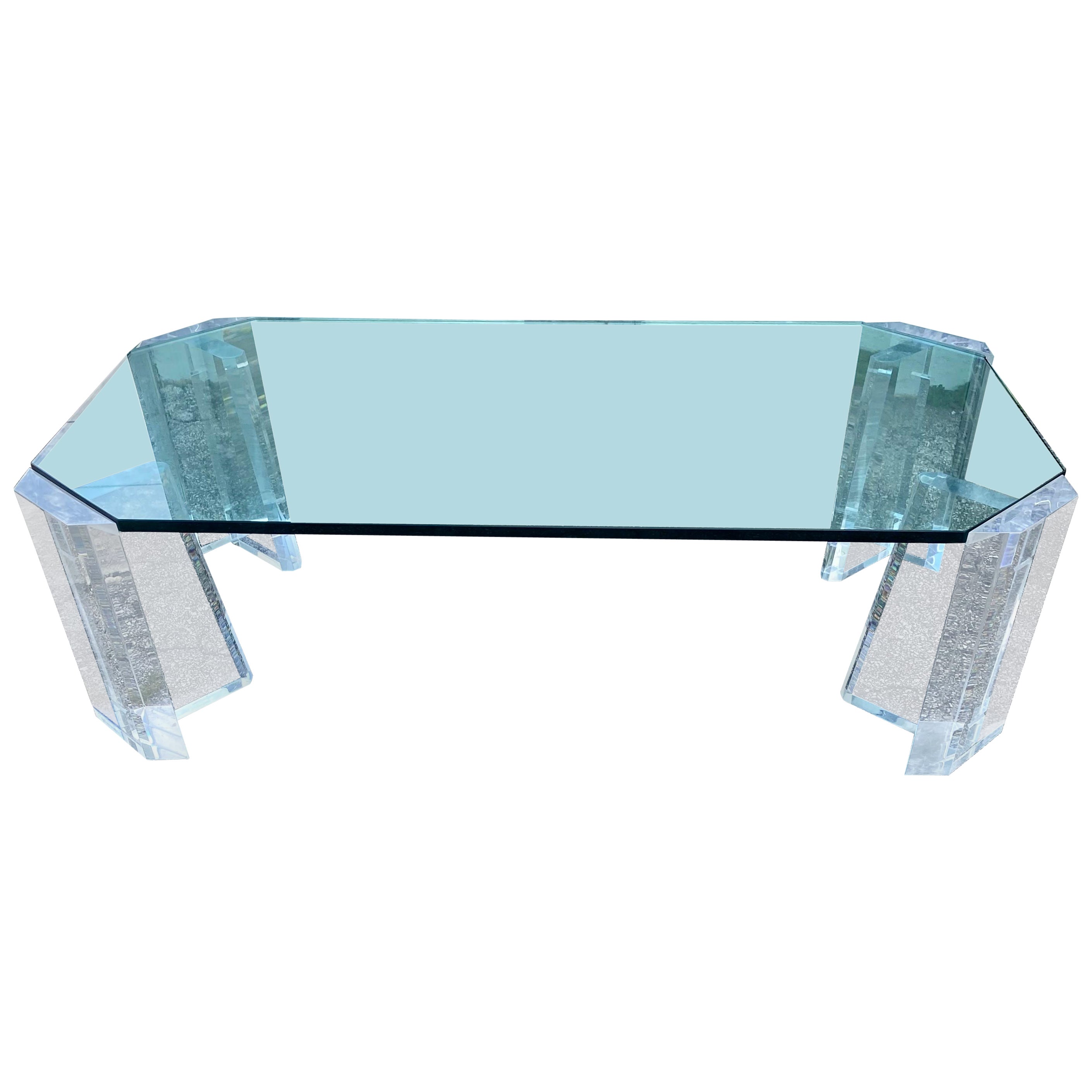 1970s Charles Hollis Lucite Glass Coffee Table For Sale