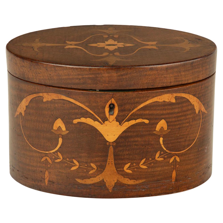 A harewood marquetry tea caddy with Royal Provenance For Sale