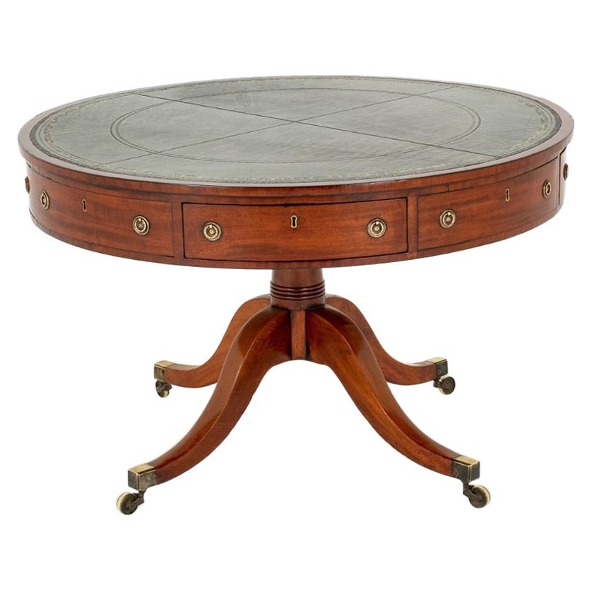Period Regency Drum Table Mahogany For Sale