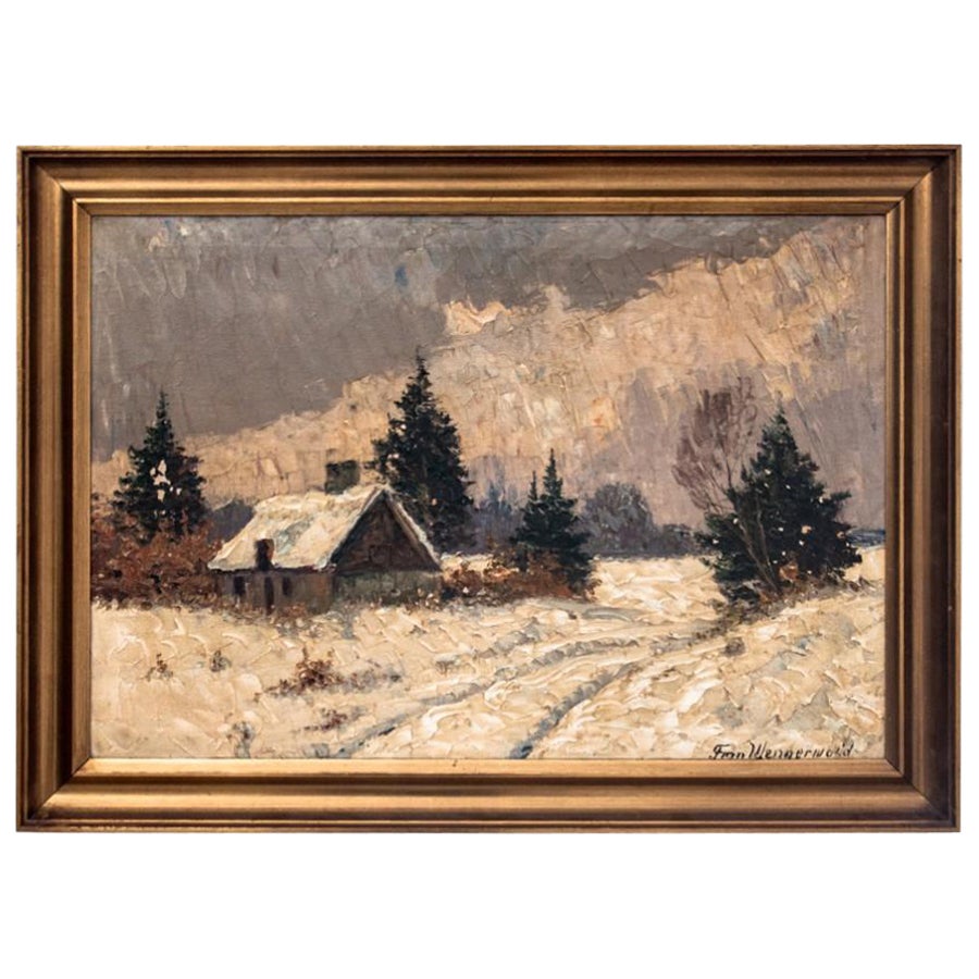 Gemälde „Winter Landscape“, Finn Wennerwald, frühes XX. Jahrhundert 