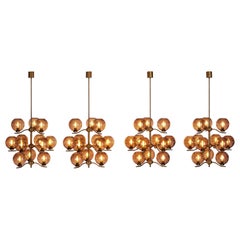 Holger Johansson Set of 4 Chandeliers with Glass Shades for Westal, Sweden 1970s