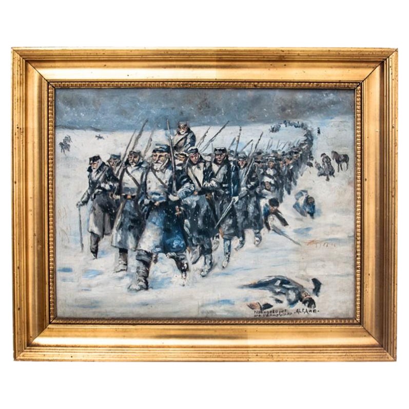 The painting "March of soldiers". signed For Sale