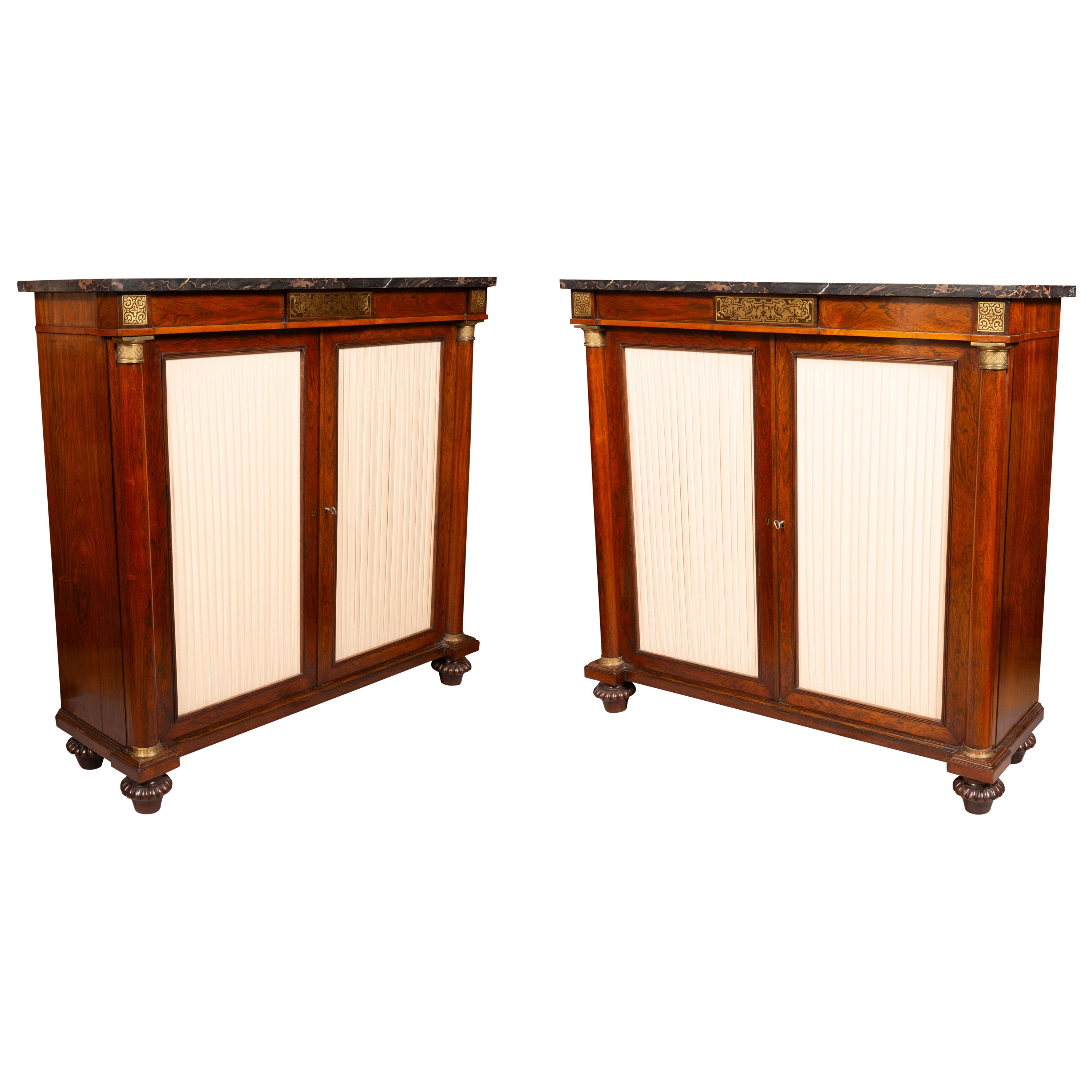 Pair Of Regency Rosewood And Brass Inlaid Cabinets.