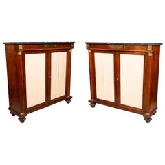 Antique Pair Of Regency Rosewood And Brass Inlaid Cabinets.