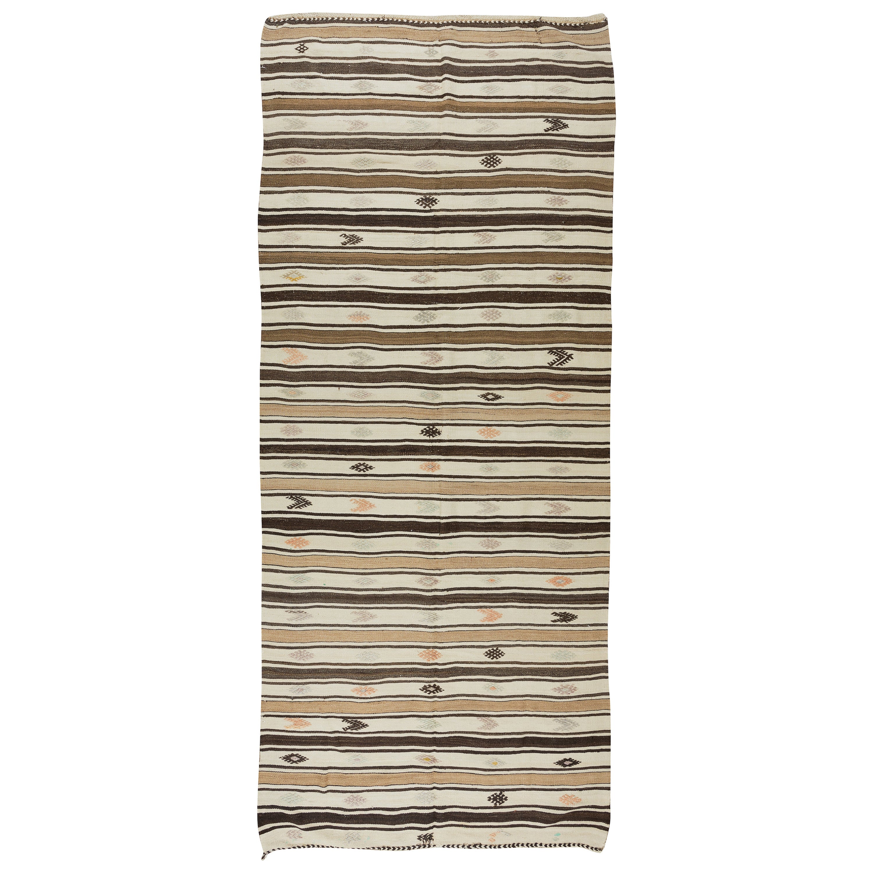 4.8x11.5 Ft Vintage Striped Hand Woven Turkish Wool Kilim Runner, Flat-Weave Rug For Sale