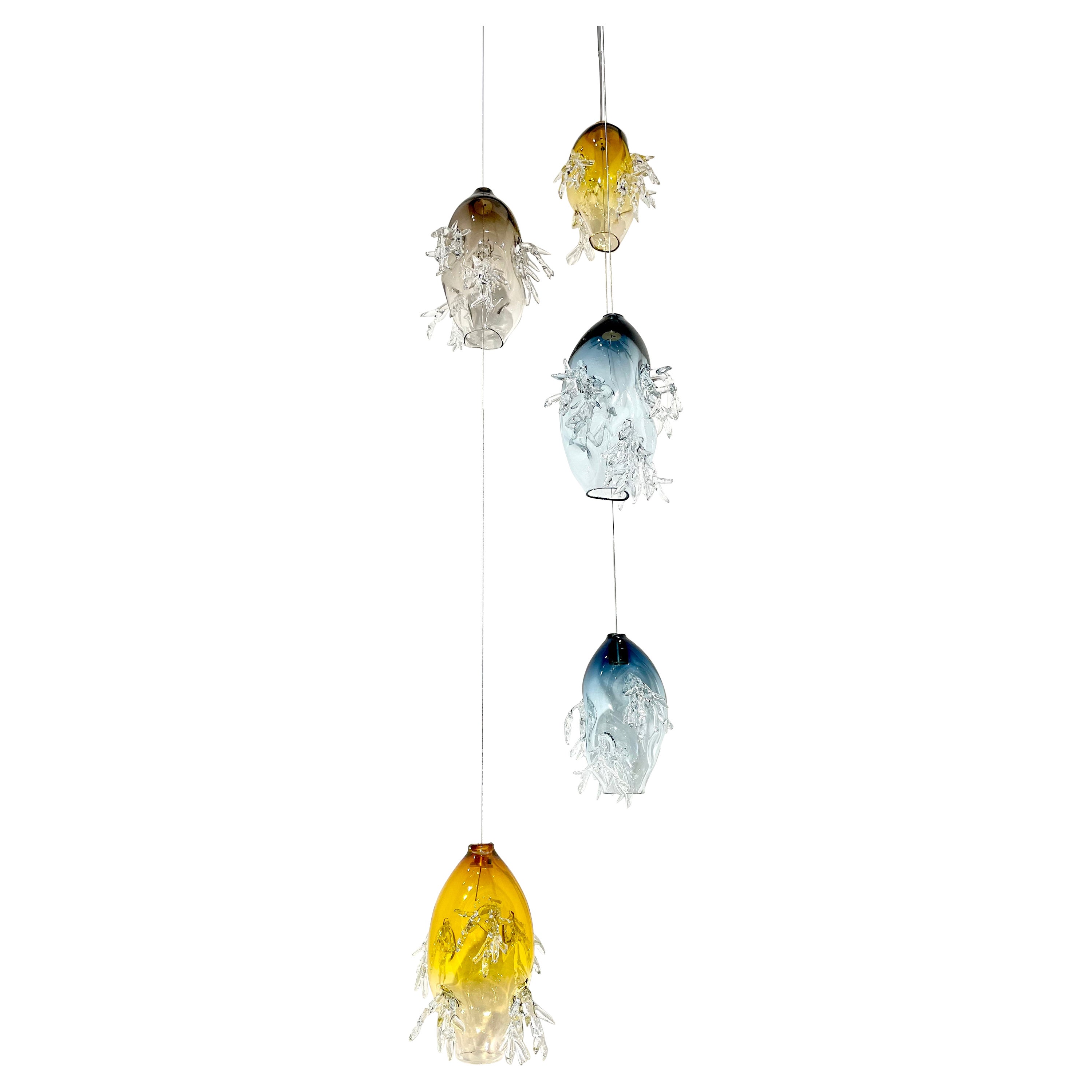 5 Glass Spheres Dryade Chandelier by Emilie Lemardeley