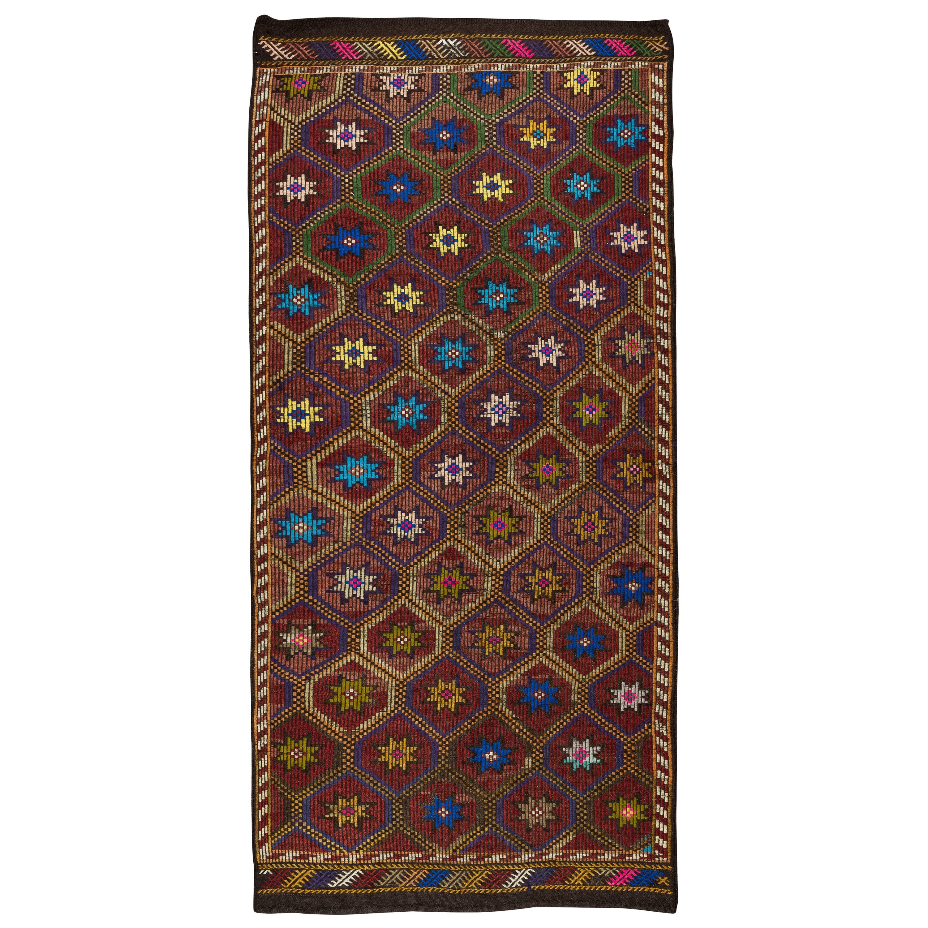 Tapis Kilim turc vintage coloré Jajim à motifs floraux fait à la main 4.6x10,4 Ft