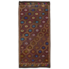 4.6x10.4 Ft Handmade Retro Turkish Colorful Jajim Kilim, Floral Pattern Rug