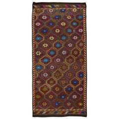 Tapis Kilim turc vintage coloré Jajim à motifs floraux fait à la main 4.6x10,4 Ft