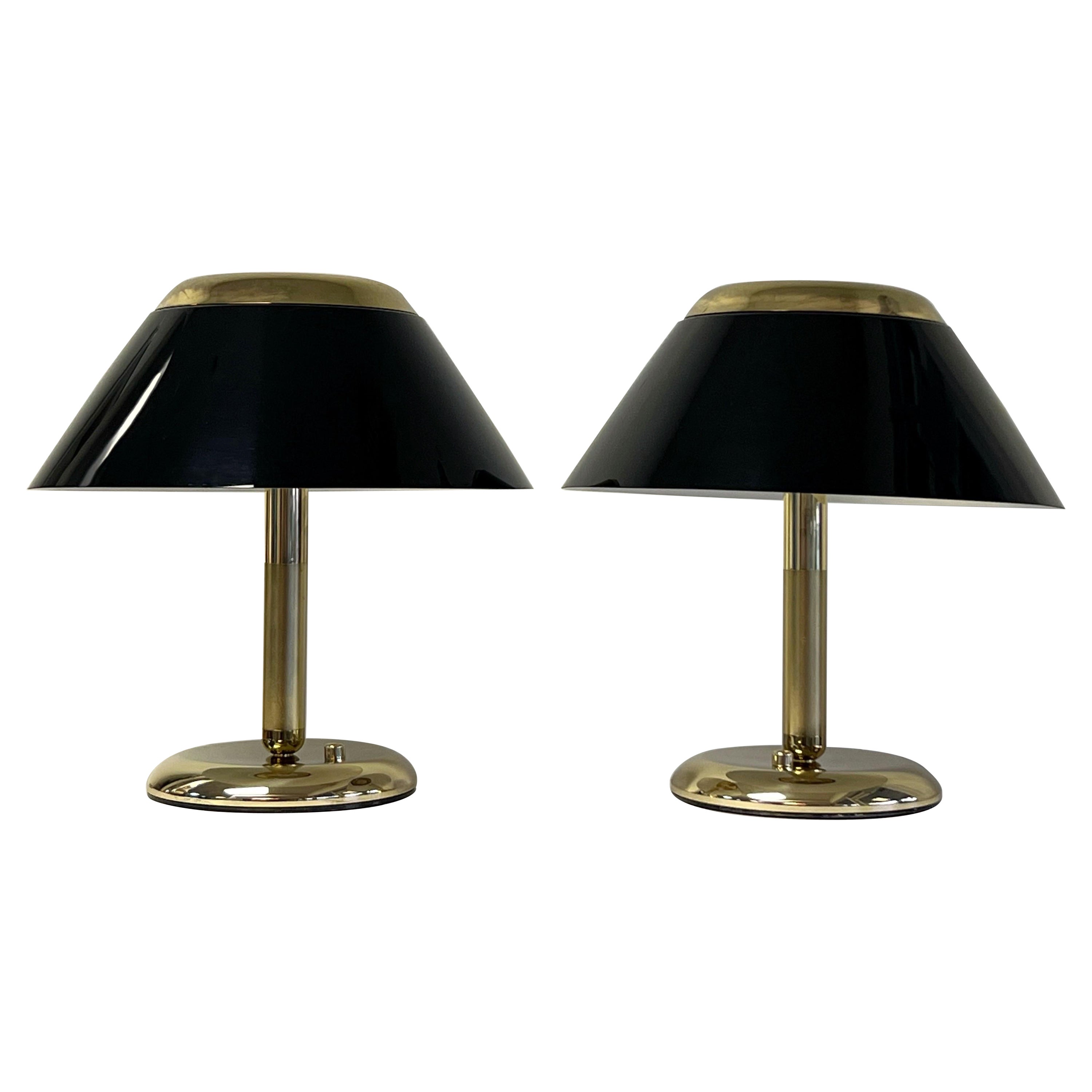 Pair of Italian Brass and Lucite Table Lamps