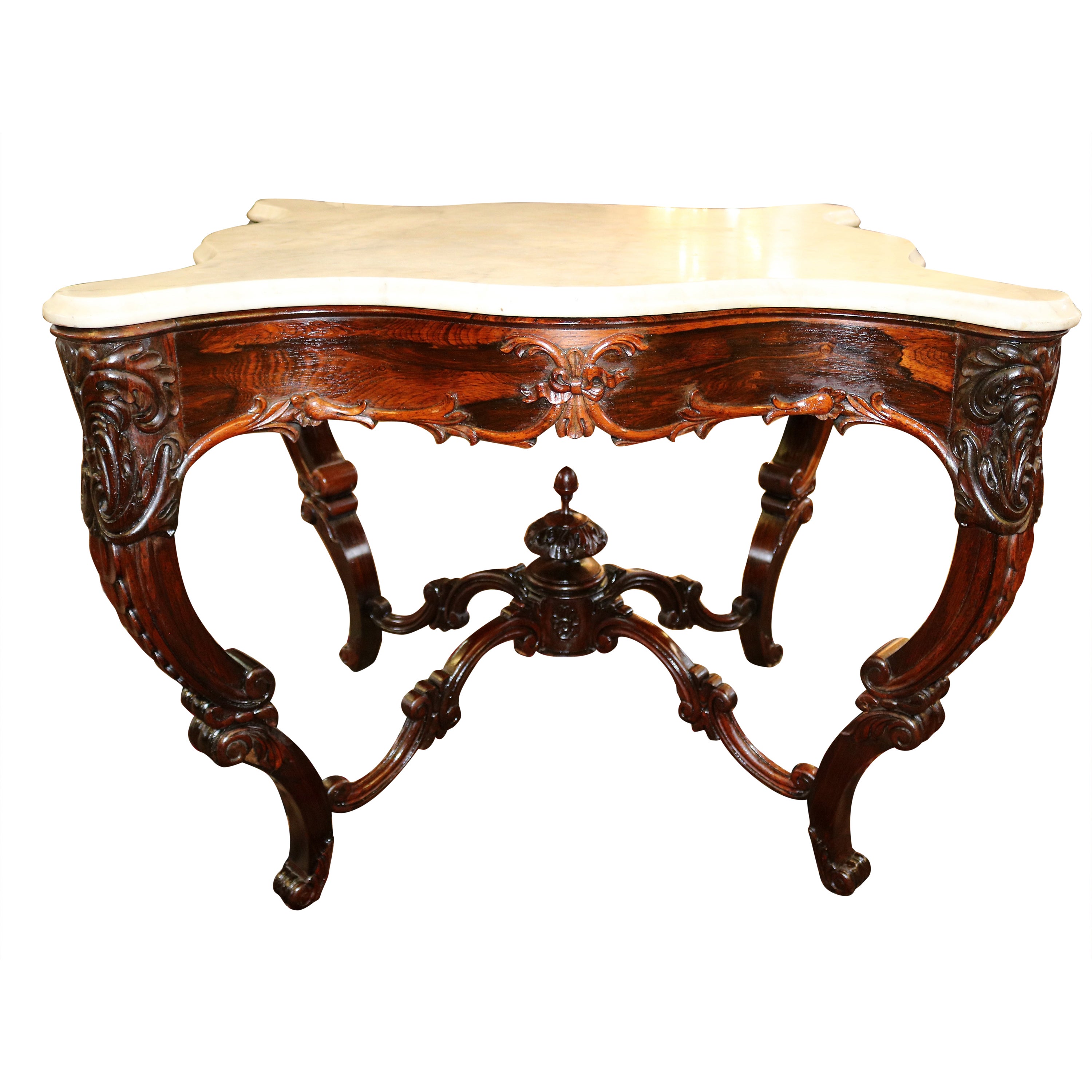 Victorian Rosewood White Marble Top Occasional Center Table Attr to J.W Meeks For Sale
