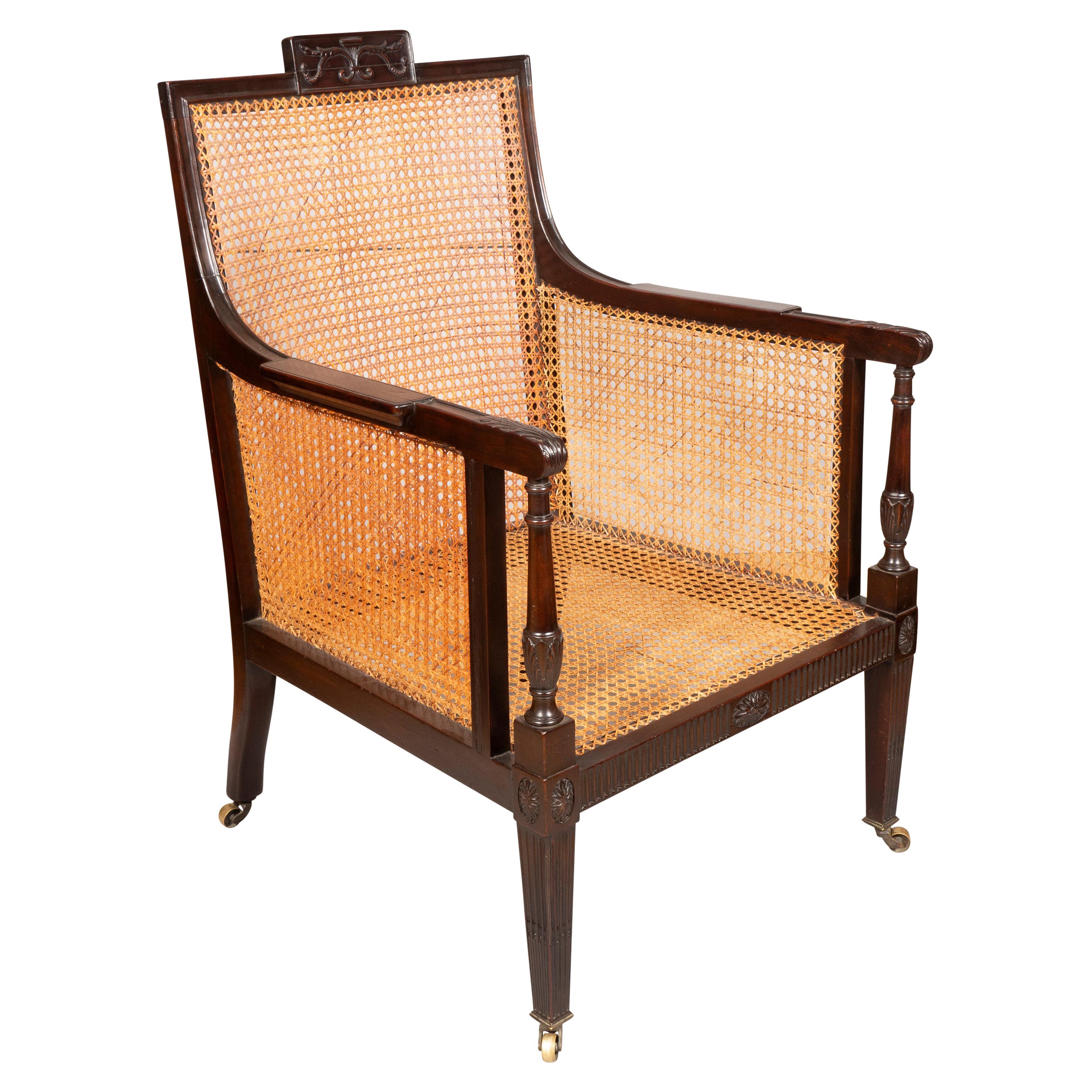 George III Mahogany Caned Bergere For Sale