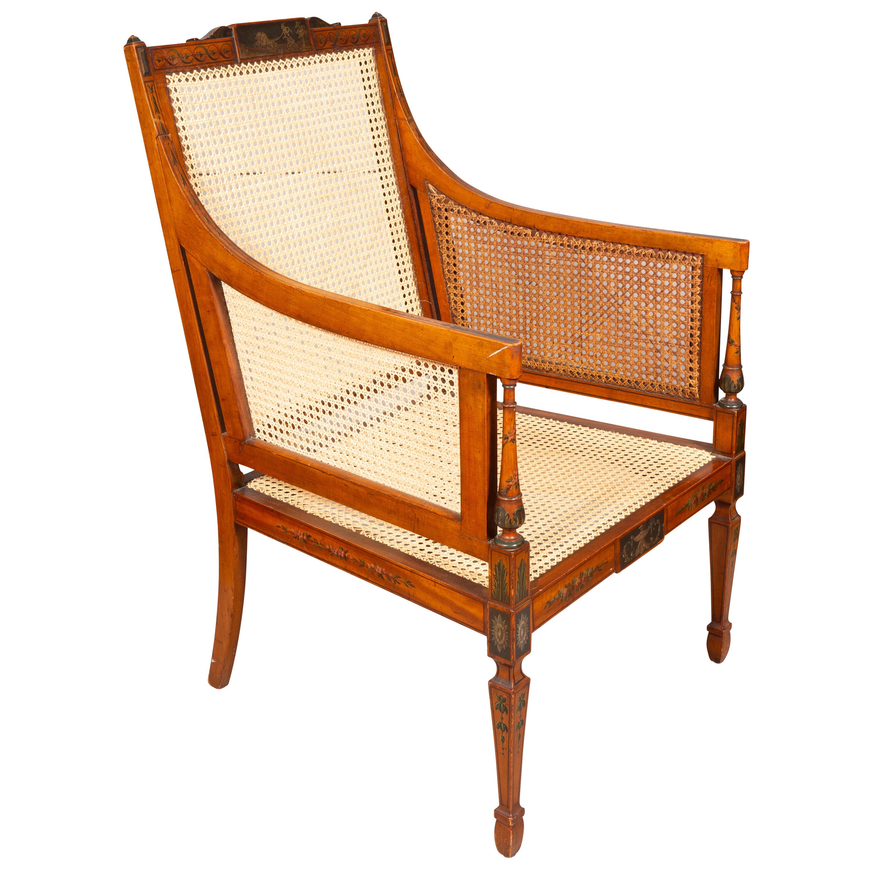 Edwardian Satinwood And Painted Armchair For Sale